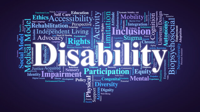 Disability Word Cloud. Core Concepts of Accessibility, Inclusion and Functional Rights