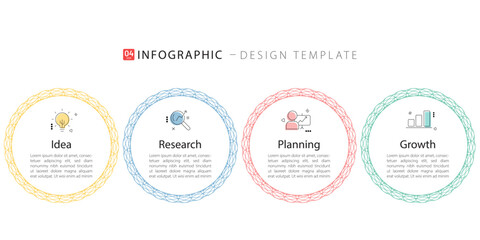 Business infographic template. 4 Step timeline journey. Process diagram, 4 options on white background, Infograph elements vector illustration.