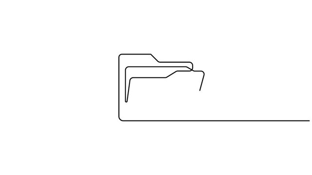 Self animated continuous line drawing of a file folder icon, often used in digital design to represent document storage. Full length single line art animation
