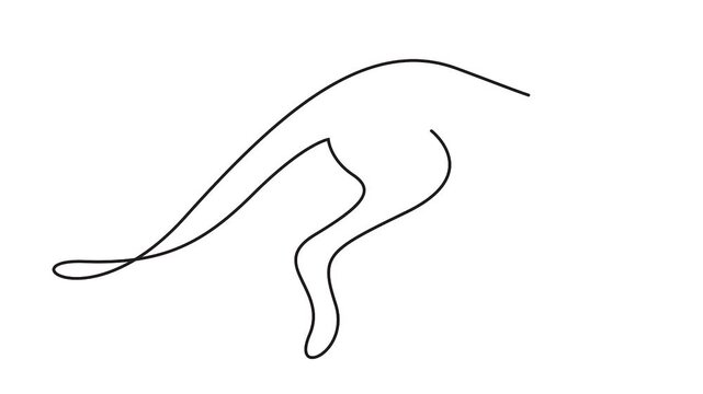 Self animated minimalist, single-line drawing of a kangaroo. One line drawing kangaroo