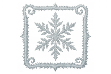 Frozen snowflake design inside a decorative ice crystal frame, creating a festive winter border. Transparent background