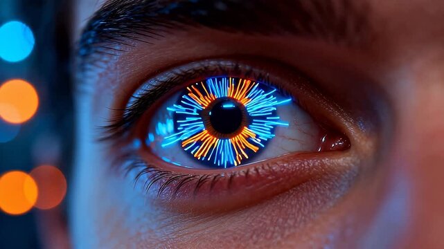 Human eye with digital circuit pattern