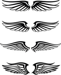 Obraz premium Collection of stylized wing icons and feathered wing symbols for aviation branding freedom and tattoo design.