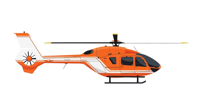 Vector Illustration of Modern Orange Rescue Helicopter Side View