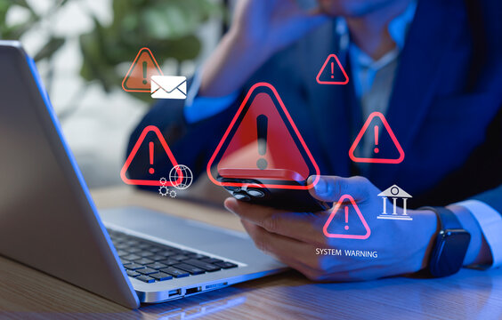 Mobile cybersecurity warning and alert concept showing digital security risks, threat notifications, and protection measures for secure mobile device usage - Powered by Adobe