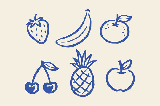 Fruit Icons Set Minimal Doodle Outline Vector Illustration