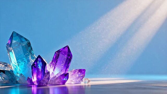 Colorful crystal formations under light