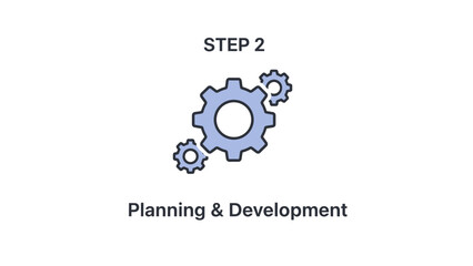 Business Process Step 2 Planning and Development Concept with Gear Icon on Isolated White Background