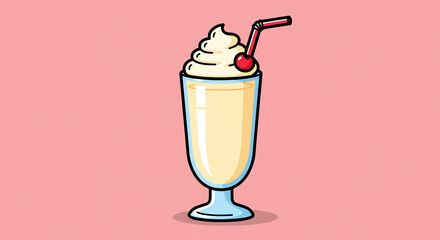Milkshake in glass with straw and cherry