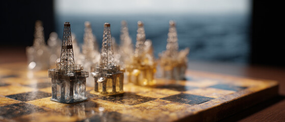 Oil rig chess petroleum chessboard metallic pieces strategic game
