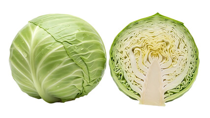 Whole Green Cabbage and Cross-Section Slice Isolated on White.png

