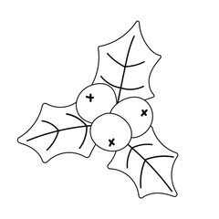 Holly Branch Line Art Illustration Winter Christmas Floral Outline Design