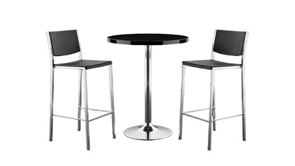 Fototapeta premium Two bar stools and a round table against a black background in a studio shot transparent background , no background