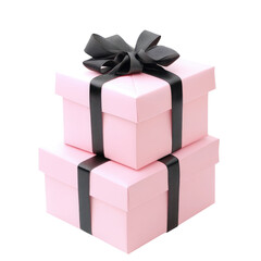 Obraz premium Two Stacked Pink Gift Boxes Tied With Black Ribbons on Transparent Background