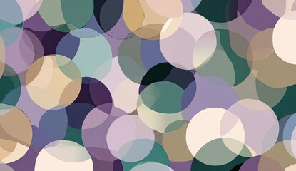 Overlapping translucent circles in various muted colors create an abstract patterned design
