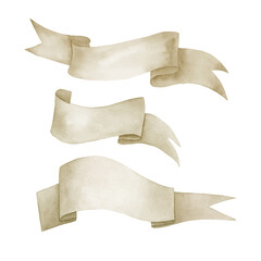 Watercolor vintage beige  banner collection.  Hand drawn  isolated  illustration on white background