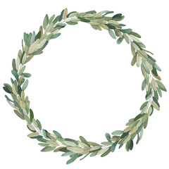 Christmas wreath. Watercolor frame with  eucalyptus  branches on white background. Hand drawn illustration