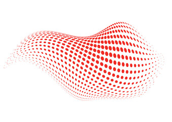 Abstract red Symbol with flowing polka dot waves in a colorful halftone vector style