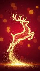 Fototapeta premium Sparkling Reindeer Jumping in Holiday Lights