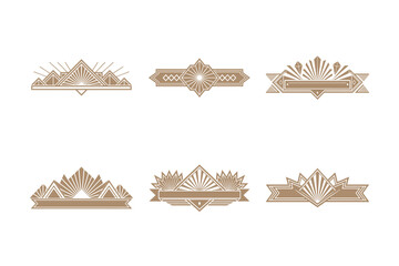 Art Deco Geometric Sunburst Chevron Ornamental Border Set