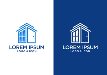 simple icon logo design vector for doors and windows with house