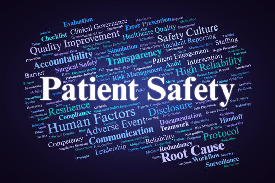 Patient Safety Word Cloud. Core Concepts in Medical Error Prevention and Quality Care