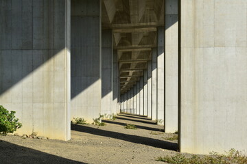 View of the bridge pier from under the viaduct.