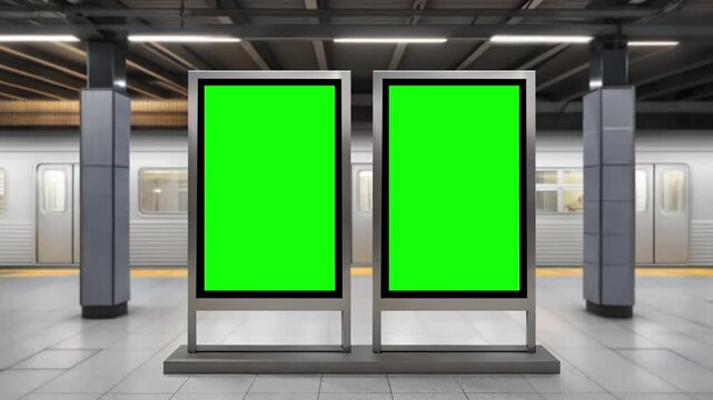 Metro Station Advertising Billboards with Green Screen