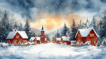 Fototapeta premium Winter Wonderland in the Mountains: A Cozy Village Under the Snow
