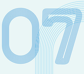 Futuristic blue vector 07 letter with swirling wave shapes in a modern 3D abstract style for digital design and technology concepts