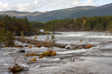 Autumn flood in Syrtveitsfossen, Norway, landscape