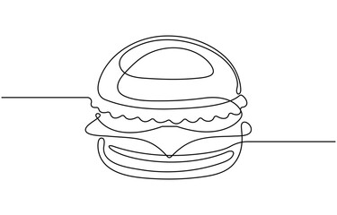 A single continuous one line drawing of a delicious burger.