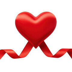 Red heart with ribbon isolated on transparent background