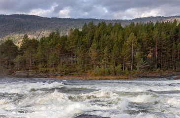 Autumn flood in Syrtveitsfossen, Norway, landscape