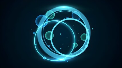 Ethereal blue light rings with sparkling bubbles create a mesmerizing futuristic energy display on a deep abstract backdrop