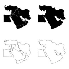 Middle East Outline and Solid Fill Map Set.