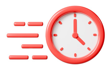 3d alarm clock icon. time saving concept. minimal cartoon speed rush countdown notification for delivery app ui. isolated on white transparent background. 3d render.