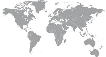 Fototapeta premium Minimalist Gray World Map Silhouette with Detailed Continental Outlines Vector Illustration