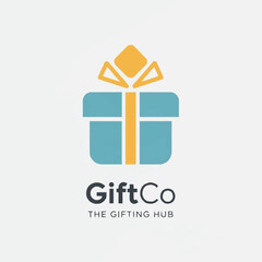 A logo for "GiftCo The Gifting Hub" featuring a blue gift box with a yellow ribbon and bow, set against a clean white background.