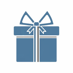 A simple graphic illustration of a blue gift box with a ribbon and bow on top, symbolizing presents and celebrations.