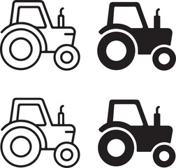 Isolated Tractor Icons, Tractor Black Minimal Vector Icons, Farm Vehicle UI Symbols, Four Identical Grid Layout Icons, Clean Modern App Web Agriculture Equipment Design Icons