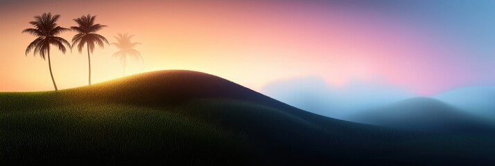 Tranquil Landscape with Palm Trees and Dreamy Horizon at Dusk