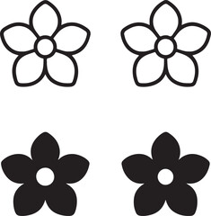 Isolated Flower Icons, Flower Black Minimal Vector Icons, Floral UI Symbols, Four Identical Grid Layout Icons, Clean Modern App Web Nature Botanical Design Icons