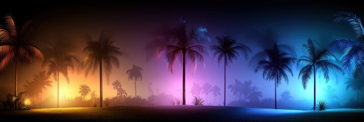Mesmerizing Tropical Nightscape with Colorful Palm Silhouettes