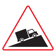 Steep uphill slope moving car warning sign on mountain road. warring sign victor
