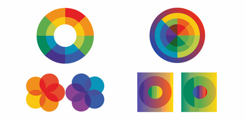 Fototapeta premium Colorful abstract designs featuring overlapping circles and vibrant color gradients