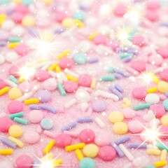 Generative AI,  Bright and lovely Christmas abstract background scattered with colorful sprinkles and mini ornaments.