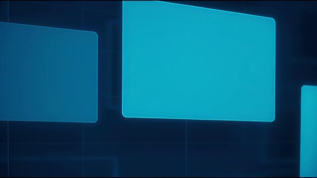 Digital data tile panel cyan grid floating staggered layout emitting soft glow in deep blue environment conveying calm focus and modern efficiency