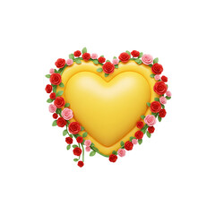 Obraz premium Golden heart surrounded by red roses