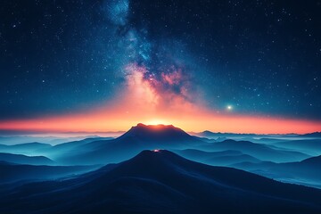 Majestic mountain range under a vibrant starry night sky with Milky Way mountains landscape